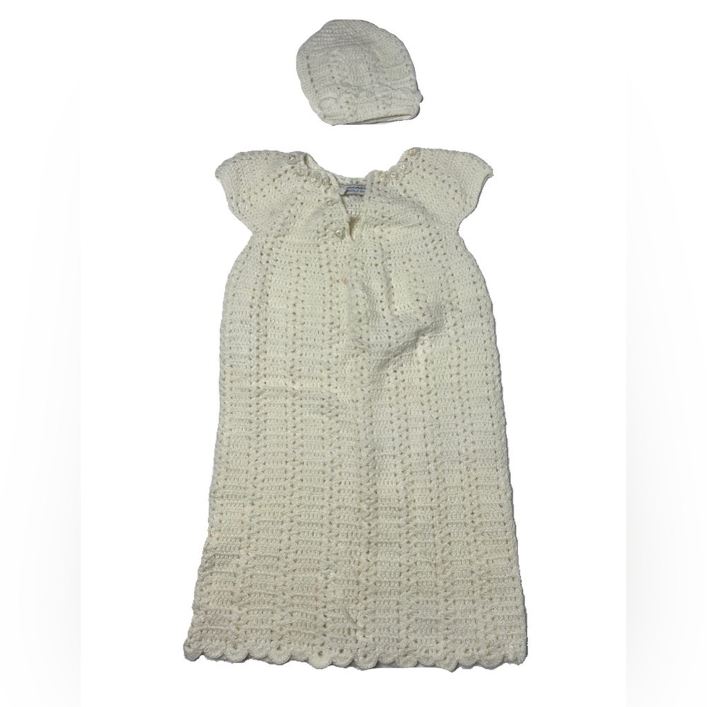 Handmade Little Christening dress and Hat set